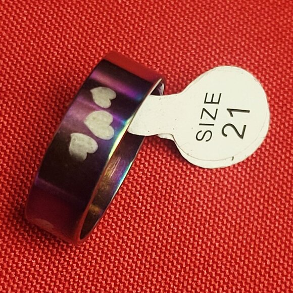 Stainless Steel Multi Color Hearts Ring Size 21 Unisex - Picture 2 of 11